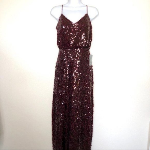 NWT WAYF Sequin Evening Gown Maroon Sparkle - Picture 4 of 10